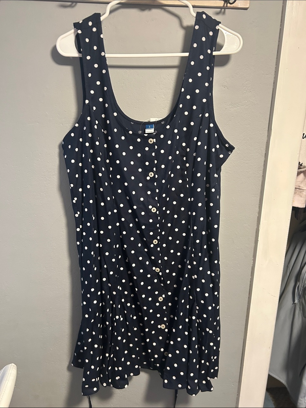 Old Navy Navy and White Polka Dot Button-Front Dress